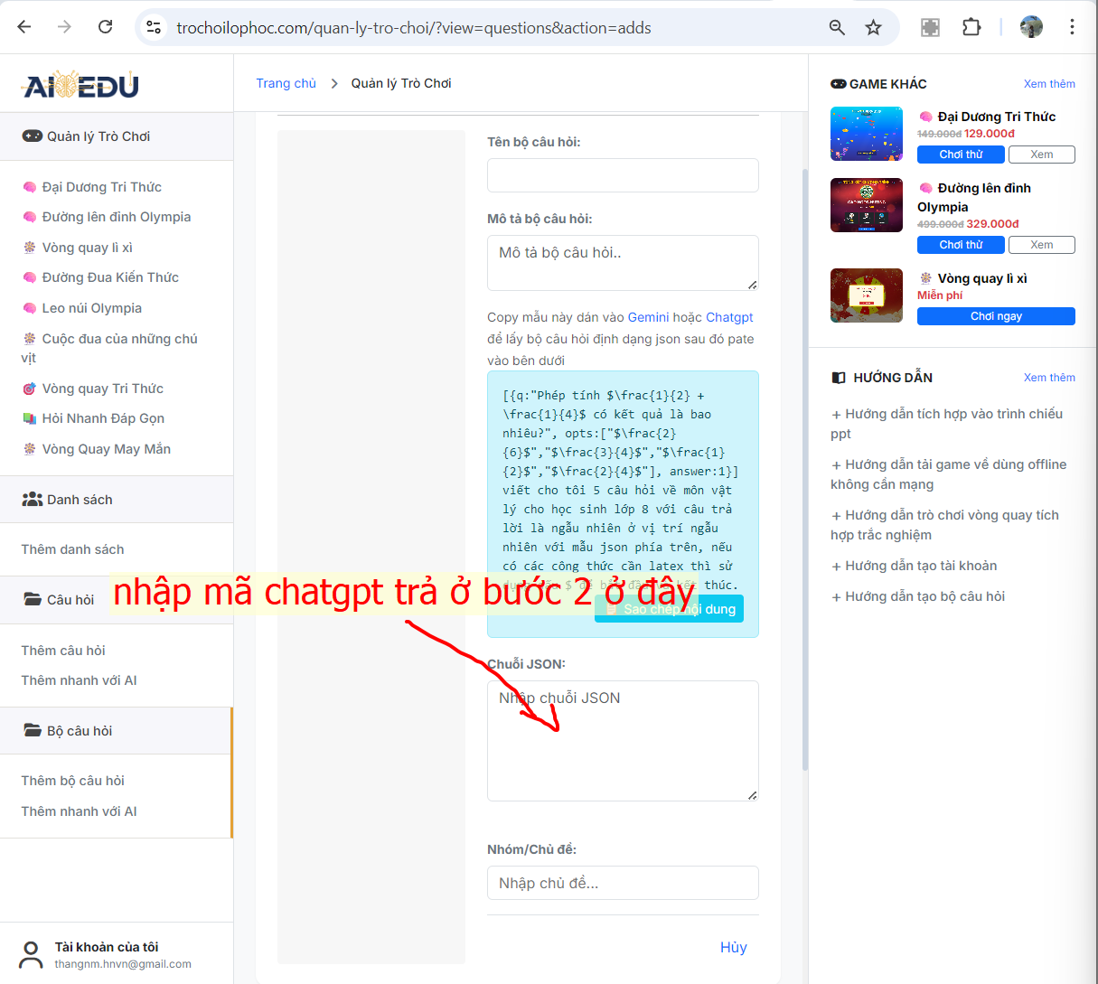 Ảnh hướng dẫn copy JSON